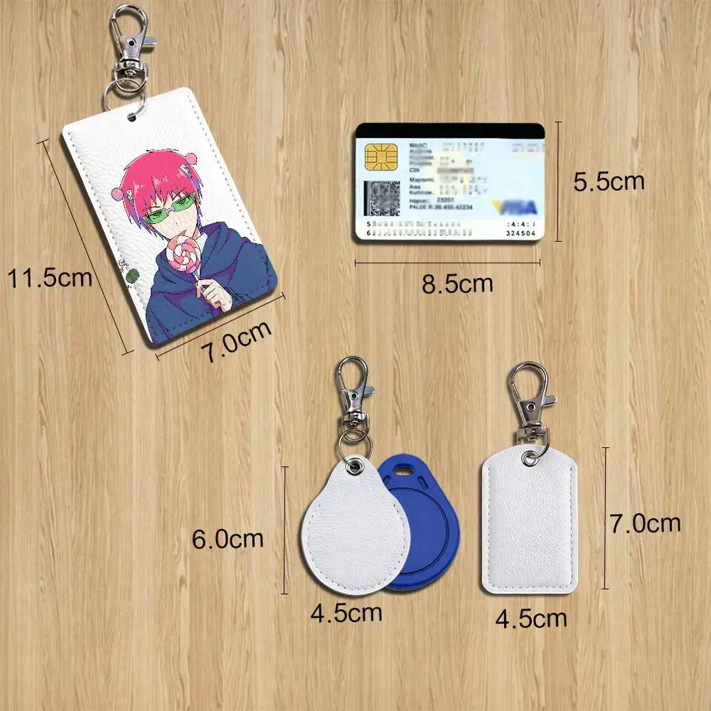 Teruhashi Most mainstream Kusuo Saiki Leather Keychain Badge Holder with Lanyard - ID/Access Card Holder, Key Ring Accessory