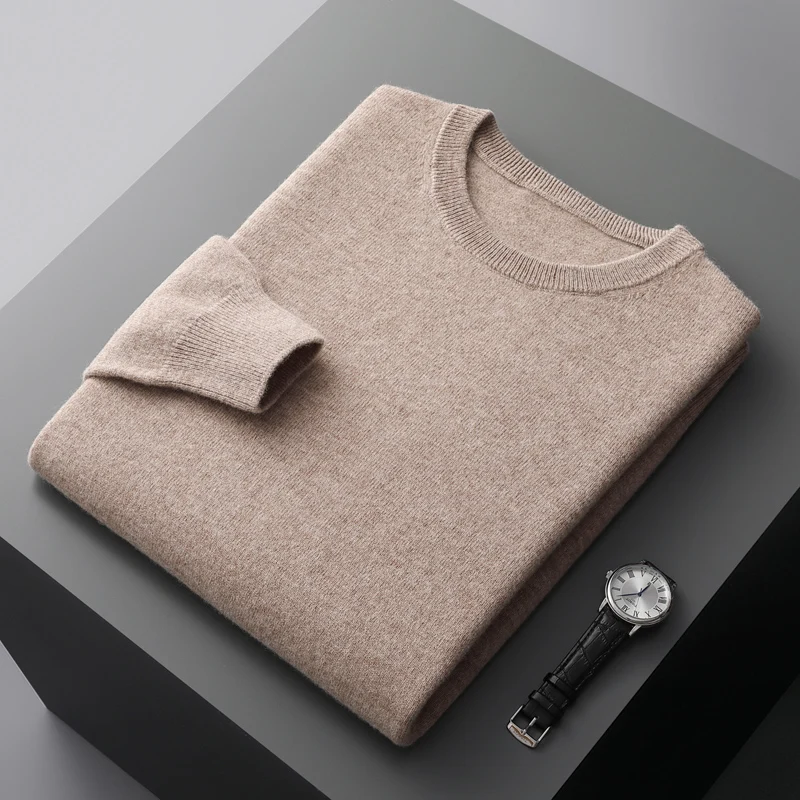 Autumn and winter new first-line ready-to-wear men's 100% pure wool sweater round neck loose warm solid color fashion casual top