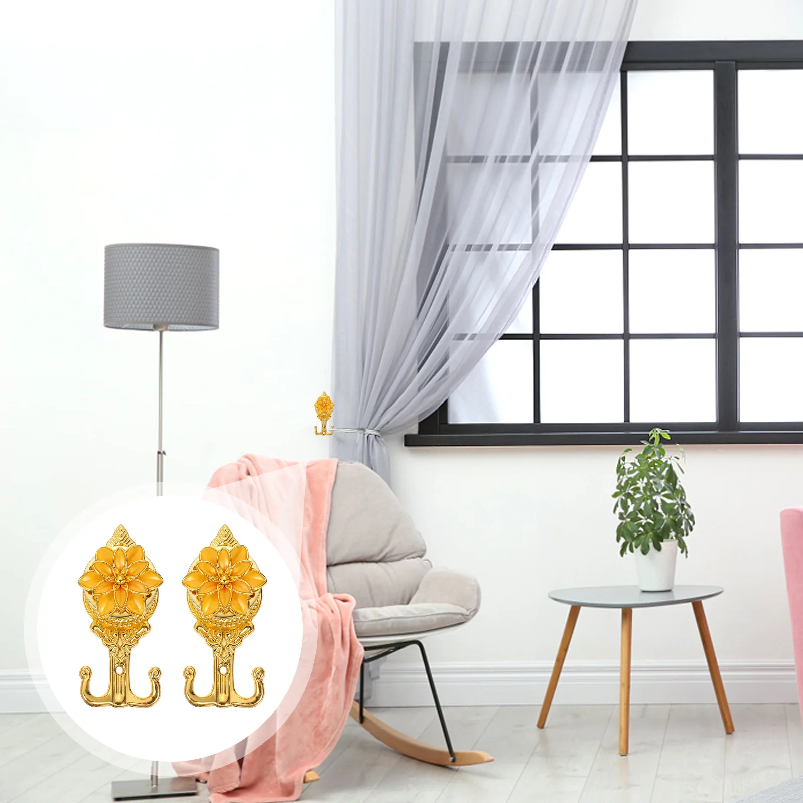 قطعتان من خطافات الستائر، خطافات زخرفية أنيقة مثبتة على الحائط للستائر والأشياء الصغيرة مثالية لغرفة المعيشة وغرفة النوم #4