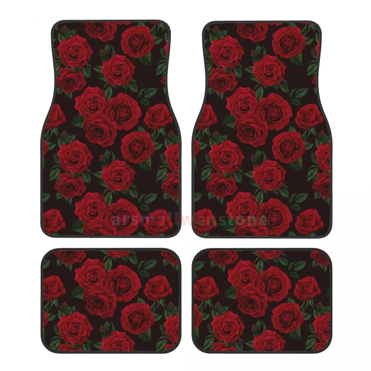 Rose 4PCS Crystal Velvet Women's Car Floor Mat, Anti Fouling Car Floor Mat Car Interior Accessories