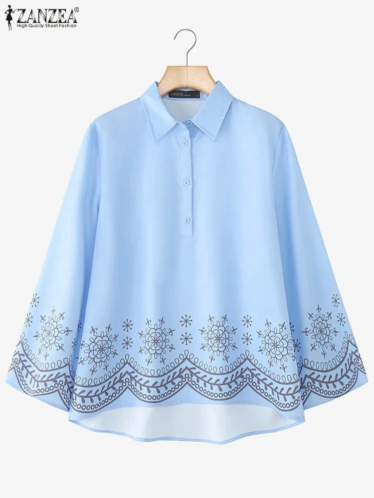 بلوزة قمصان نسائية عصرية بأكمام طويلة 2025 ZANZEA للخريف وطية صدر السترة مطبوعة بالورود بلوزات كلاسيكية غير رسمية فضفاضة أنيقة