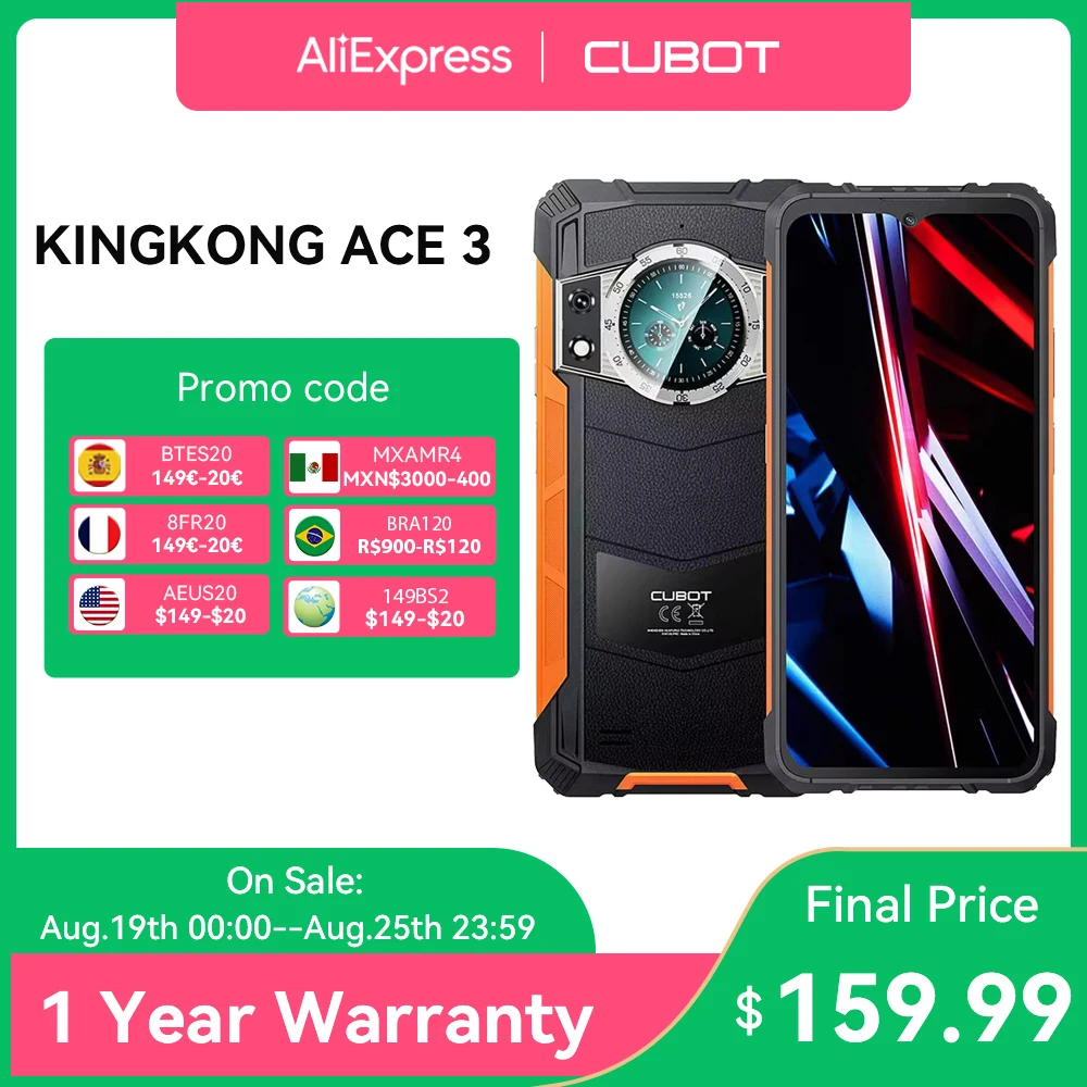 Смартфон Cubot KingKong ACE 3, Android 14, 24 ГБ ОЗУ (8 ГБ + 16 ГБ) + 256 ГБ ПЗУ, 6,583 дюйма, 90 Гц, экран, 100 МП + 32 МП, камера, NFC-смартфон