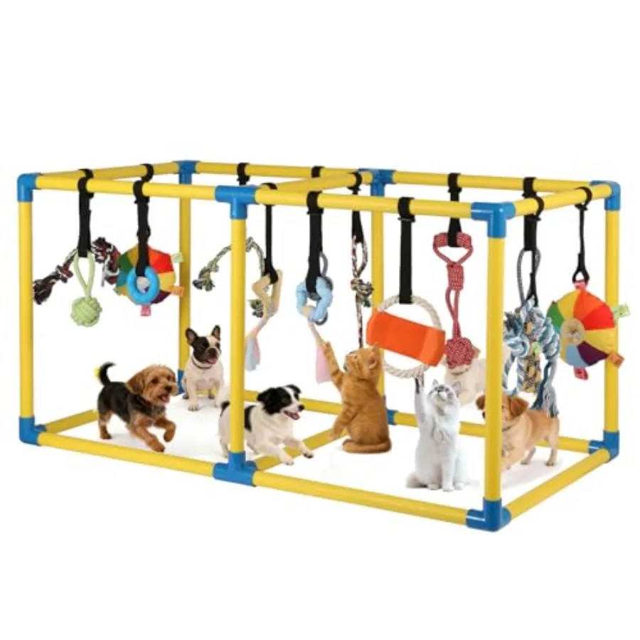

Upgraded Puppy Play Gym with 14 Hanging Toys -Small Dogs Indoor Jungle Gym-Adjustable PVC Frame Teething and with Mental Stimul