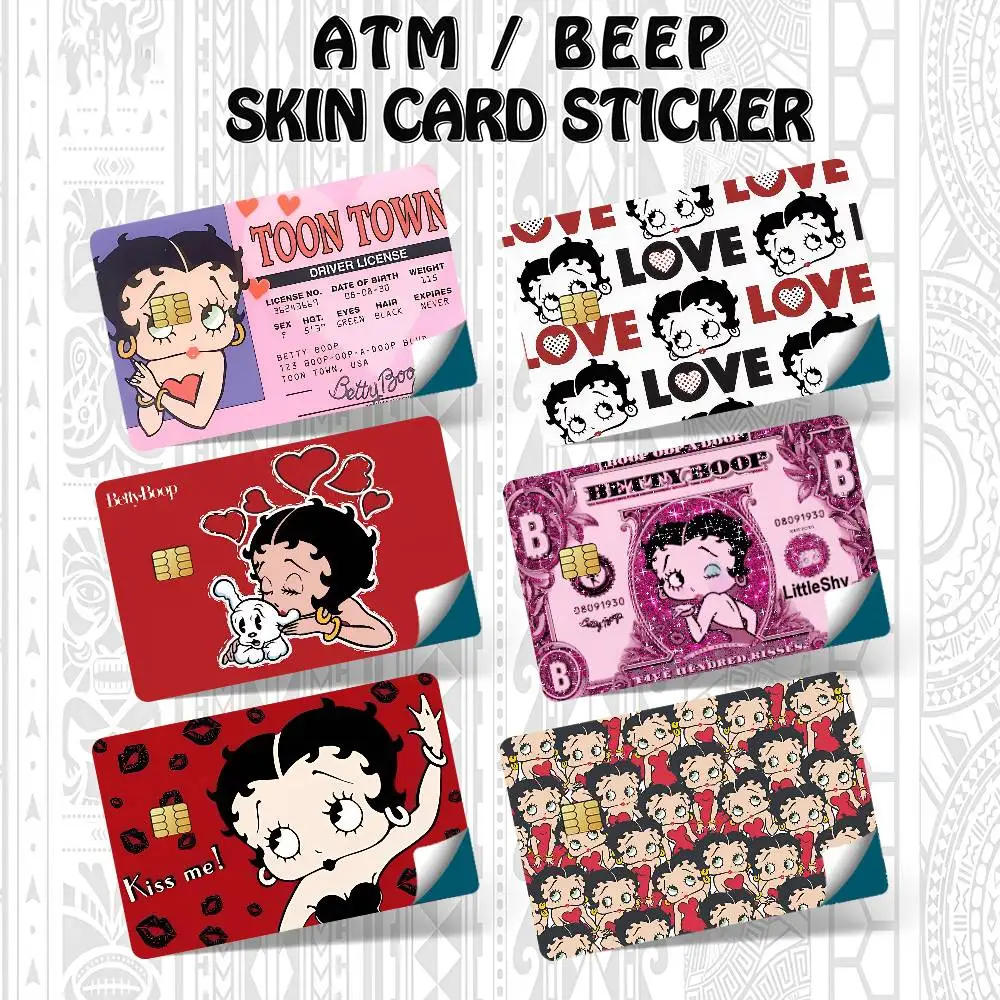 Cartoon B-Betty Cute B-Boop k Bank Credit Cards Bus Pass Stickers Cool Decoration Waterproof 4PCS Card