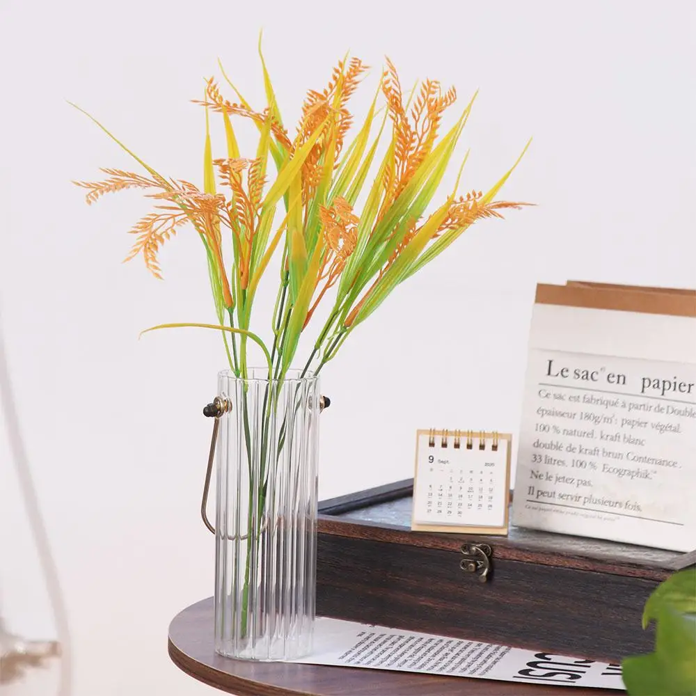 

7 Forks Artificial Wheat Ears Rice Plant Bouquet Yellow Flower Plastic Wheat Ears Rice Plant Branch Realistic Non Water Needed