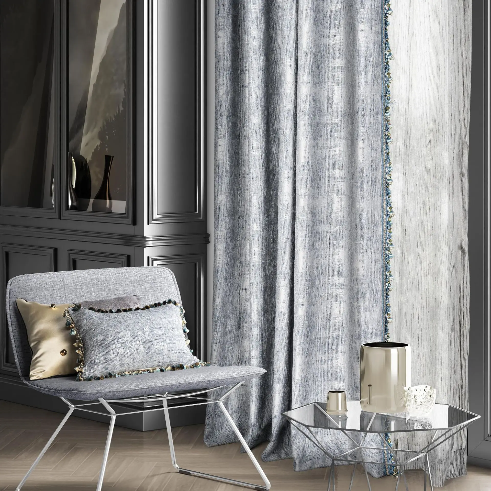 Retro Jacquard Curtains for Living Room Bedroom, Jacquard Light, Luxury Solid Color Woven Fabric, Villa Balcony Shading