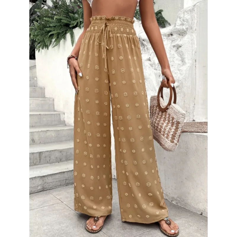 

Summer New Women's Fashion High Waist Jacquard Wide Leg Pants Commuting Female Clothes Street Trendsetters Women Casual Trousers