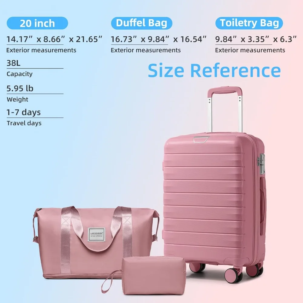 3-Piece Hardside Spinner Luggage Set with TSA Lock, Duffel Bag, and Carry-On Suitcase for Travel