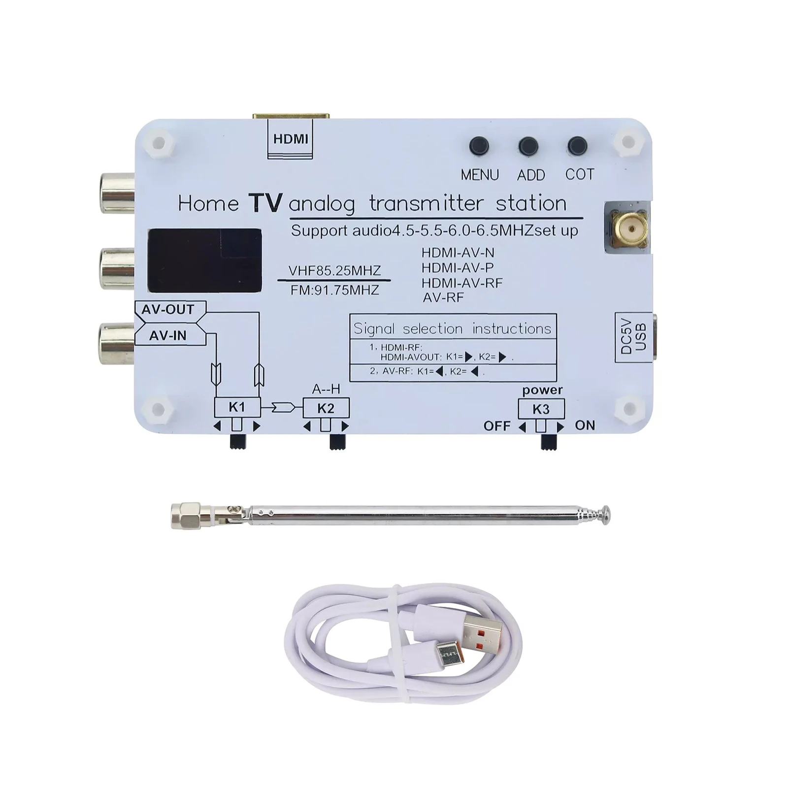 DC 5V Home Analog TVs Signal Transmitter VHF Audio Wireless RF Signal Converter AV HDMI FM Radio N-System TV Transmitter