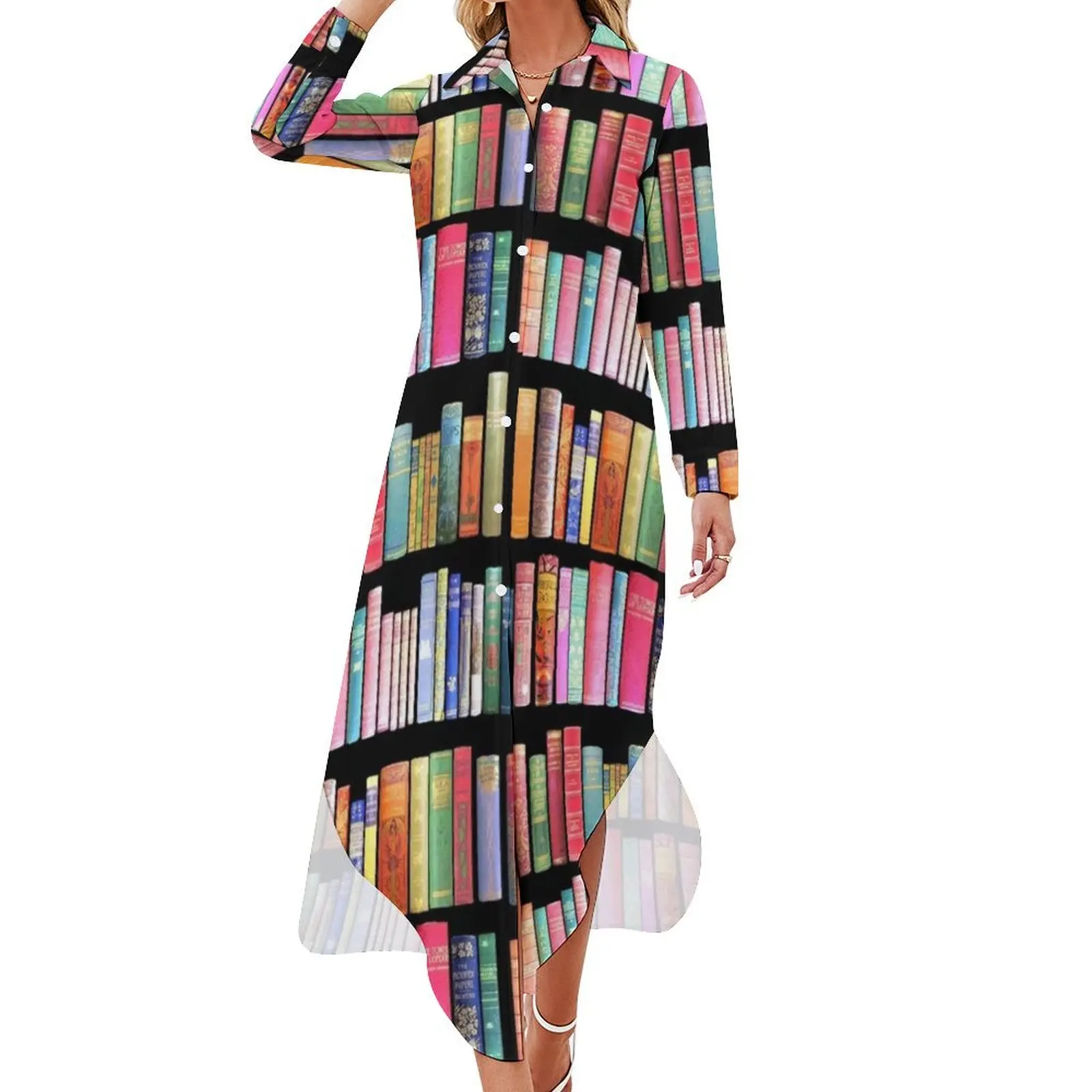 Bookworms Delight / Antique Book Library for Bibliophile Long Sleeved Shirt Dress Cocktail of dresses