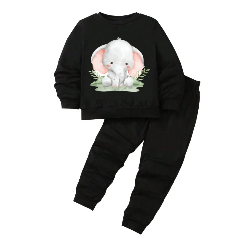IURNXB طفل أطفال 2 قطعة مجموعة ملابس الأطفال كم طويل السراويل العليا الكرتون الفيل وتتسابق 1-6Y ربيع الخريف Sweatsuits #1