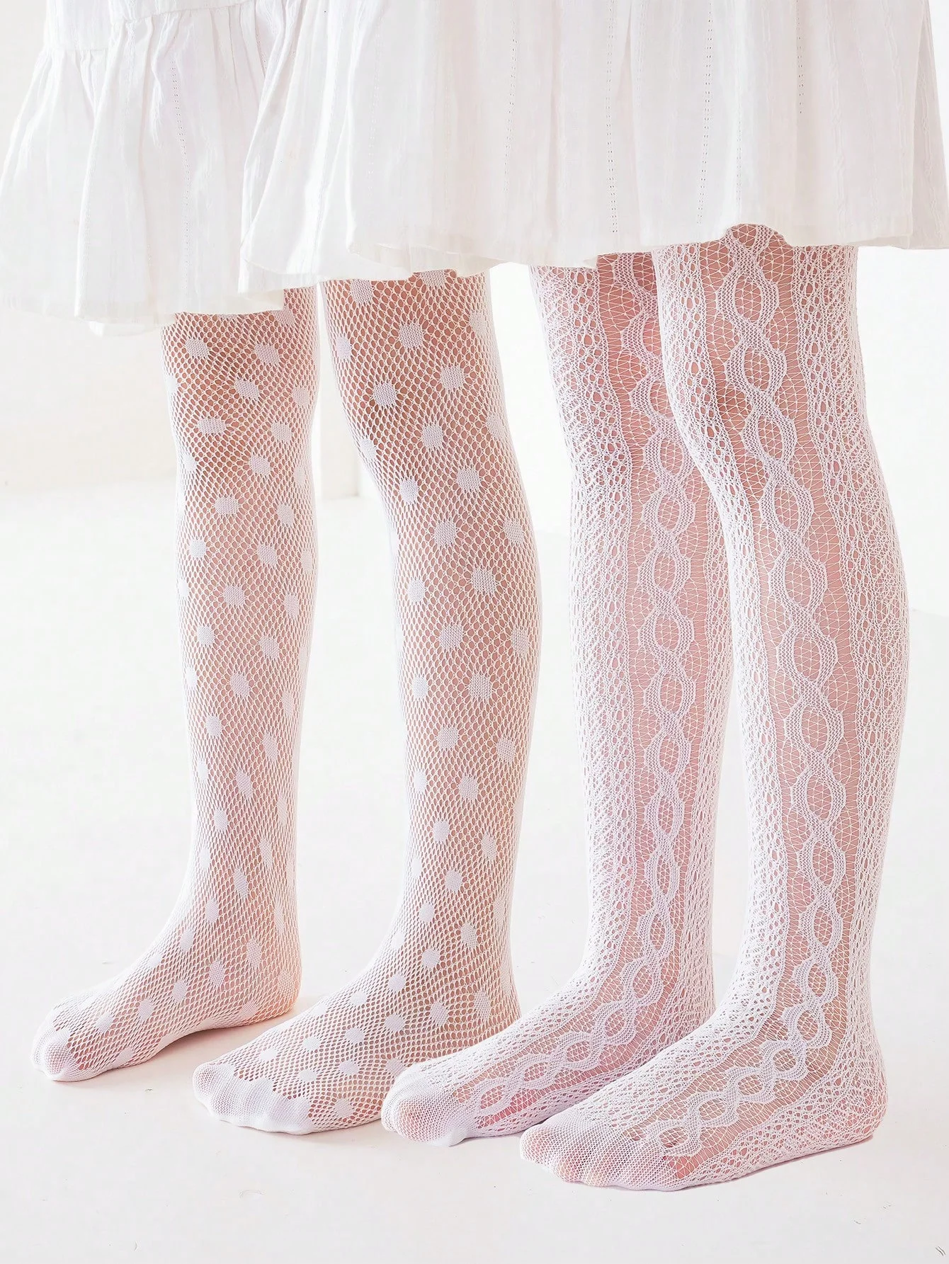 2 Pairs of Girls' White Summer Mesh Thin Stockings, Fashion Lolita Style Tight Pantyhoses Perfect for Girls to Wear in Any Occasion