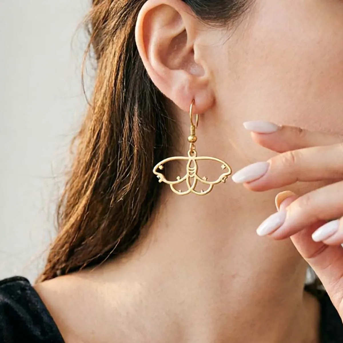 Chandler Gold Luna Moth Earrings Stainless Steel Insect Earrings Hollow Butterfly Dangle Celestial Jewelry Girl Gift