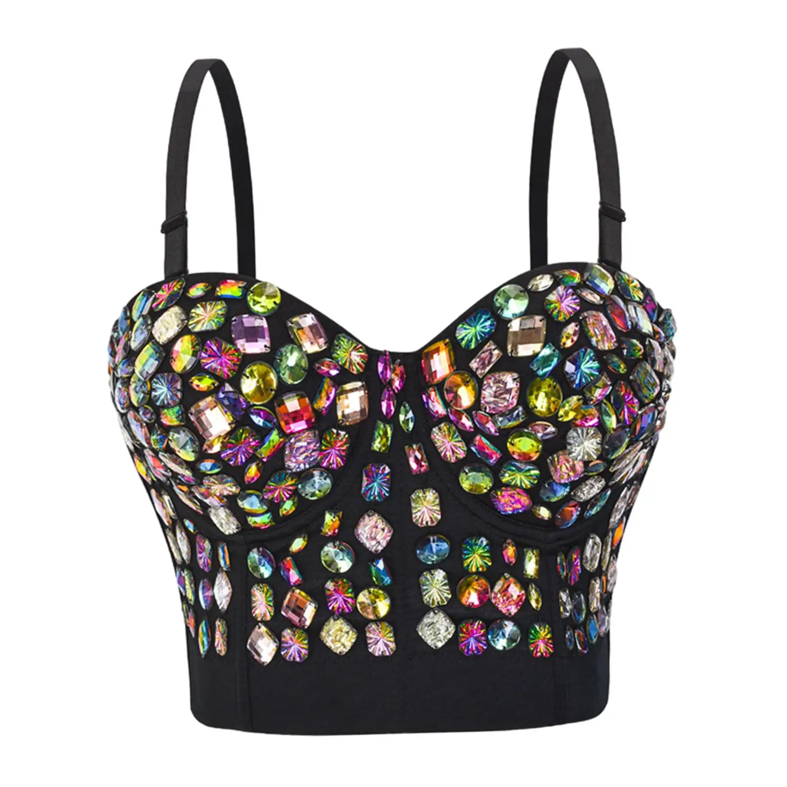 Rhinestone Bustier Top Adjustable Straps Crop Top for Club Stage Party