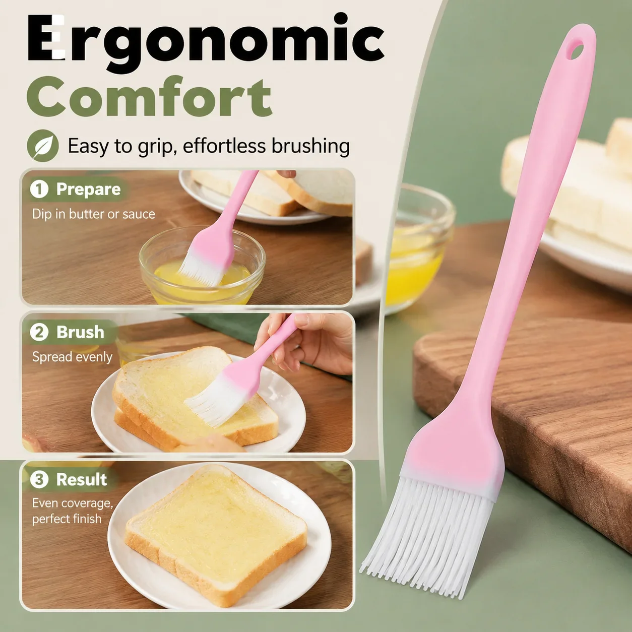 Silicone Kitchen Brushes - Heat Resistant Non-Shedding，Basting Tool | BBQ & Baking Safe Bakery Flour Brush