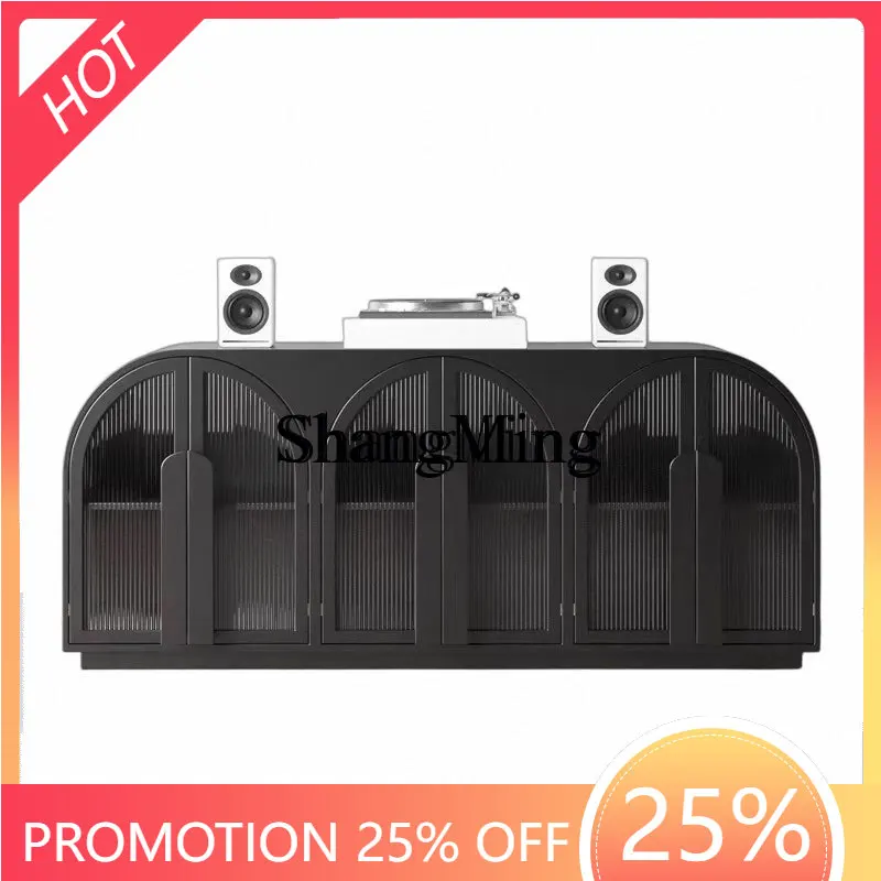 

CL solid wood TV medieval wall Changhong glass arch floor cabinet storage black dining side cabinet