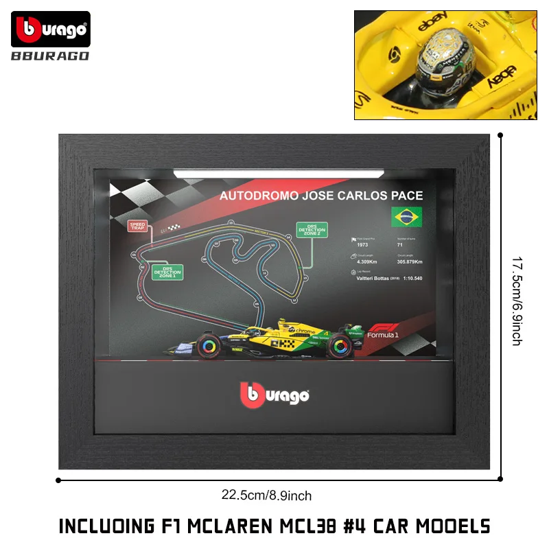 Bburago 1:43 2024 F1 Mclaren MCL38 Monaco Ayrton Senna GP #4 Norris Model Car Photo Frame Version With LED Light Brazil Circuit