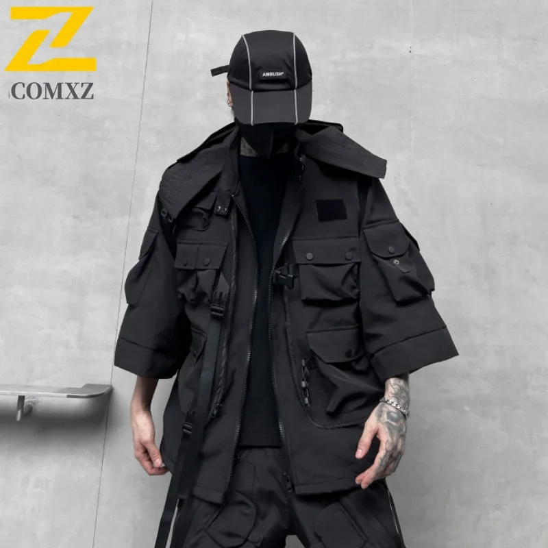 

COMXZ Мужская модная куртка Классическая водонепроницаемая куртка с несколькими карманами Techwear Дорожная удобная прогулочная гоночная куртка Кемпинг Ветрозащитное пальто