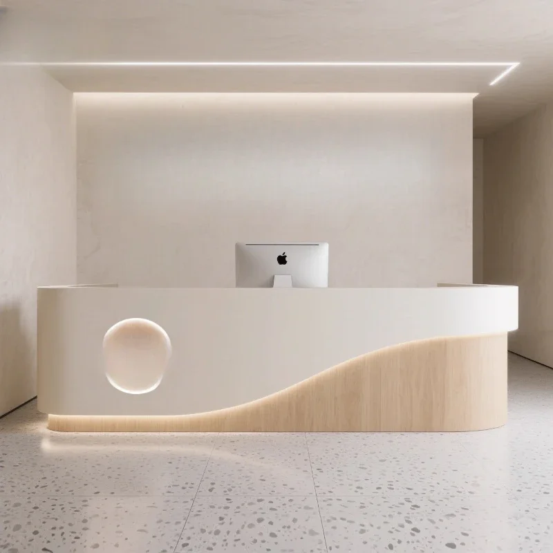

Curved Design Reception Desks Sales Checkout Service Office Wood Reception Desks Shop Display Escritorio Commercial Furniture