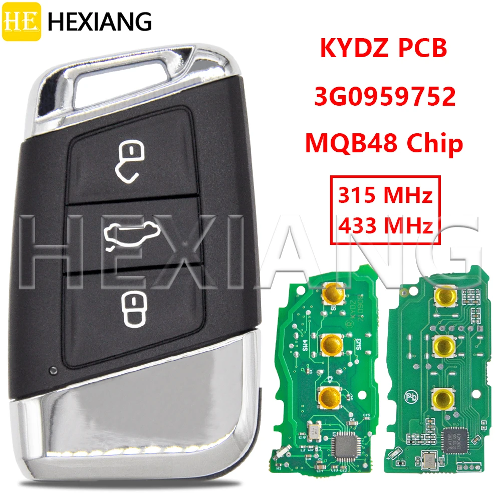 

HE 3G0959752 Чип MQB48 315/433 МГц, бесключевой автомобильный пульт дистанционного управления для VW Volkswagen Passat B8 Variant Superb Skoda A7 Magotan 2015-2019