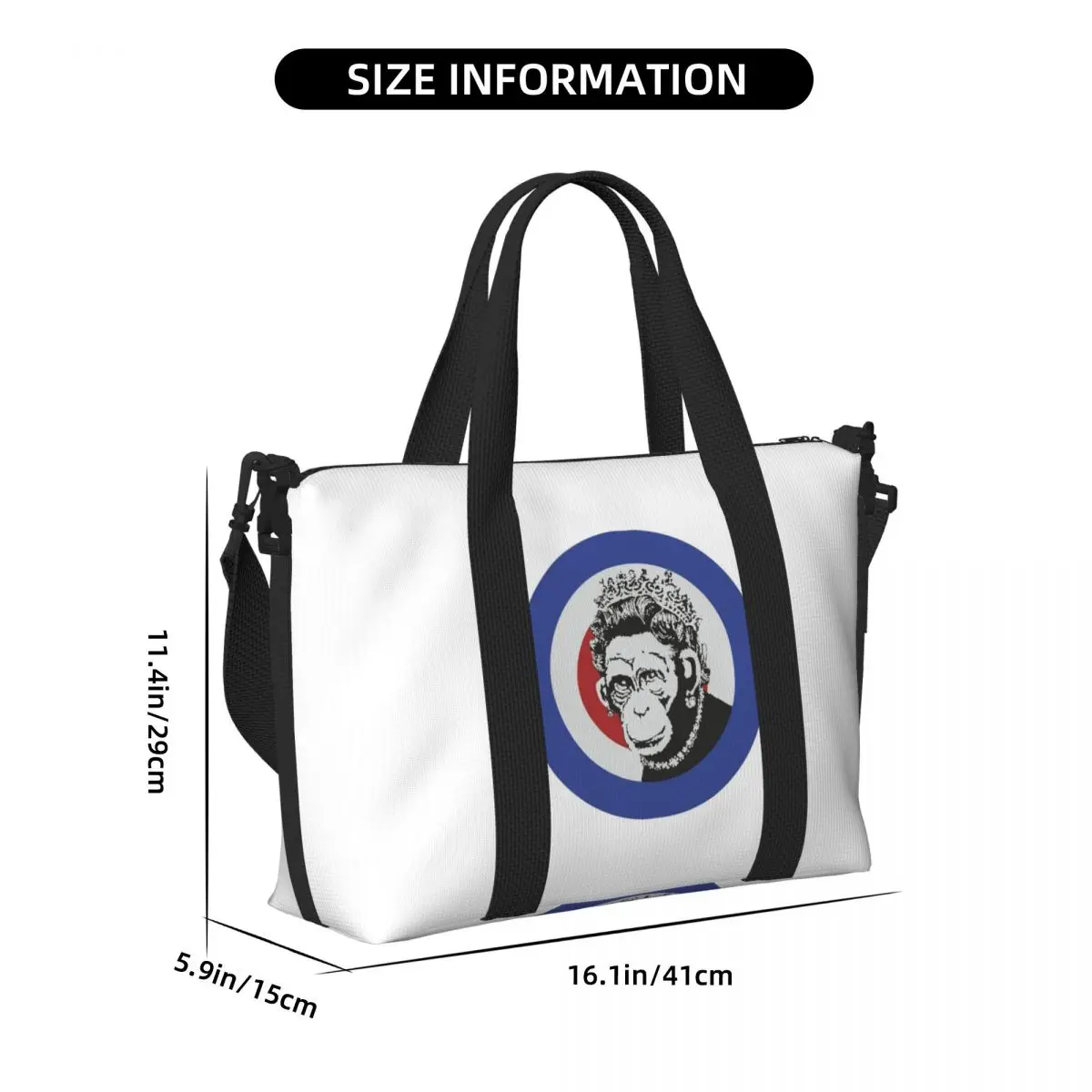Monkey Q-Queen-S Banksy Graffiti Beach Travel Bag Large Capacity Tote Bags for Gym Yoga Women Shopping Duffle Shoulder Bag