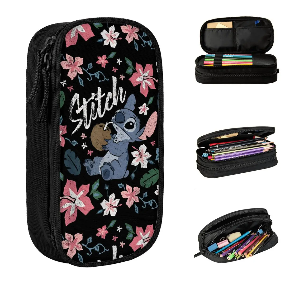 Lilo & Stitch Floral Stitch Coconut Portrait Pencil Case Lovely Cute Cartoon Pen Bag Student Big Capacity School Pencilcases