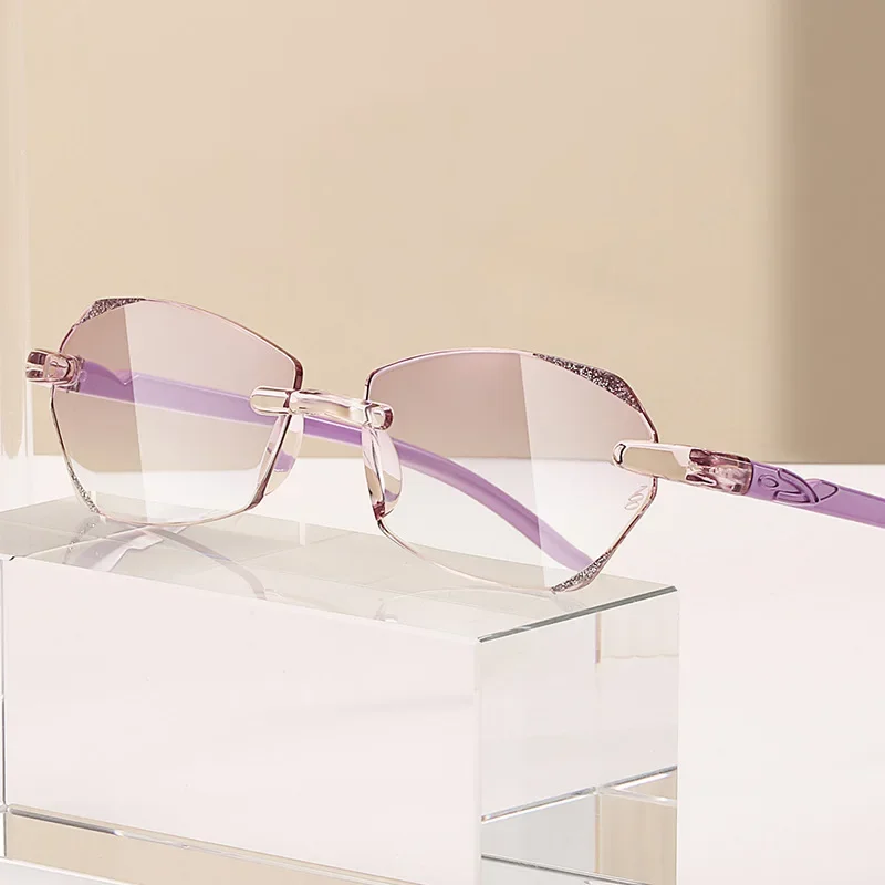 Unisex Rimless Reading Glasses Men Women\'s Luxury Design Diamond Cut Far Sight Eyeglasses Vintage Ultralight Hyperopia Eyewear