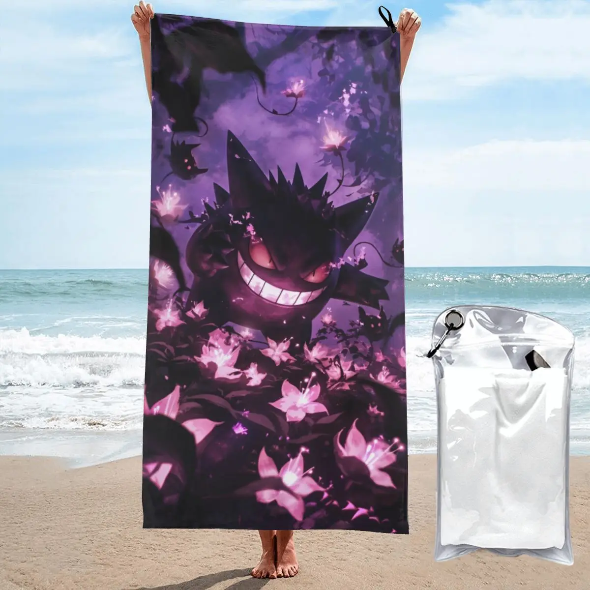 pokemon-gengar-dos-desenhos-animados-merch-toalha-de-praia-de-secagem-rapida-verao-nova-chegada-toalha-de-chuveiro-de-microfibra-sem-areia-toalhas-de-surf-de-secagem-rapida