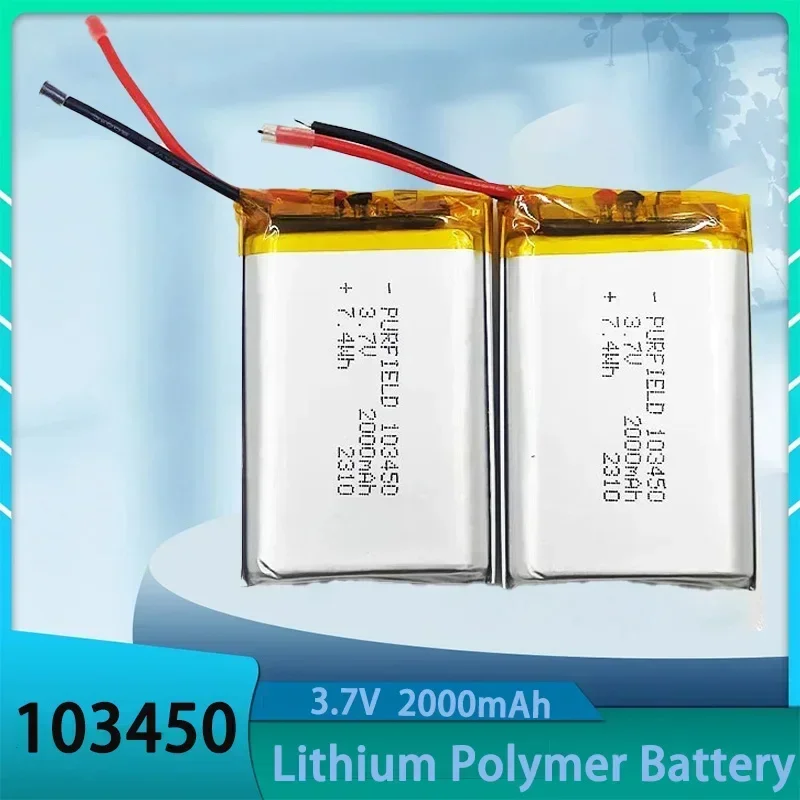 100% 2000mAh real capacity 103450 3.7V Rechargeable Polymer Lithium Battery for Cameras GPS Bluetooth Speakers PS4 controller