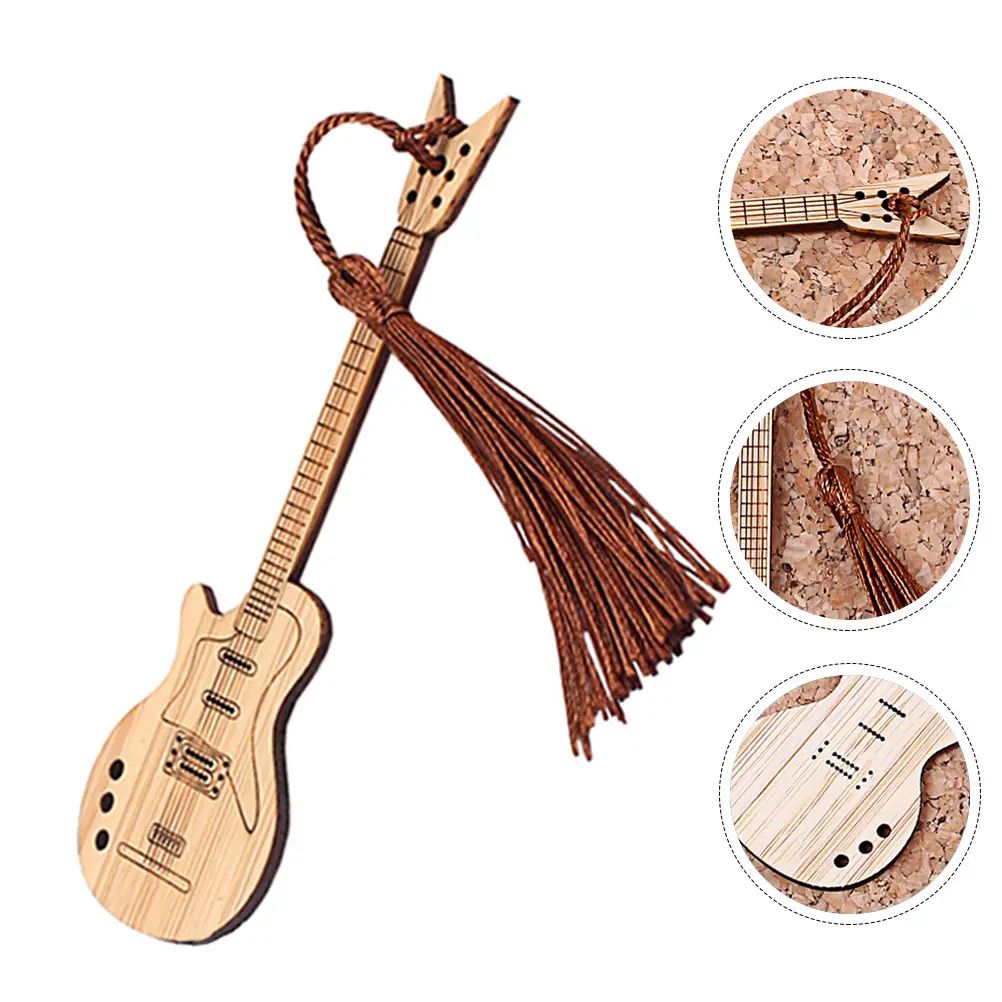 

Bamboo Guitar Shape Bookmark Eco-friendly for Readers Students Writers Graduates Music Element Page-marker Book Mark