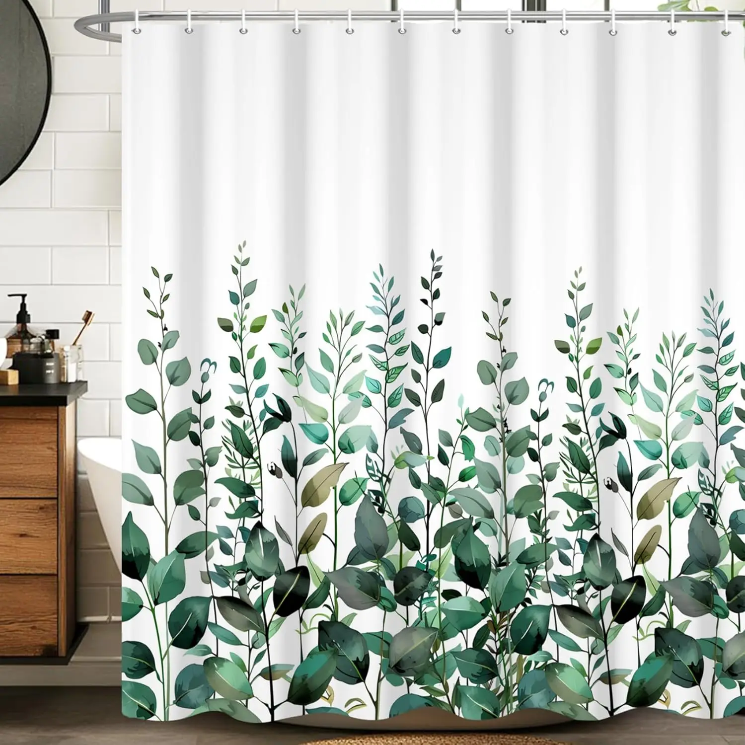 

Green Leaves Plant Pattern Shower Curtain With Botanical Design For Fresh Natural Look