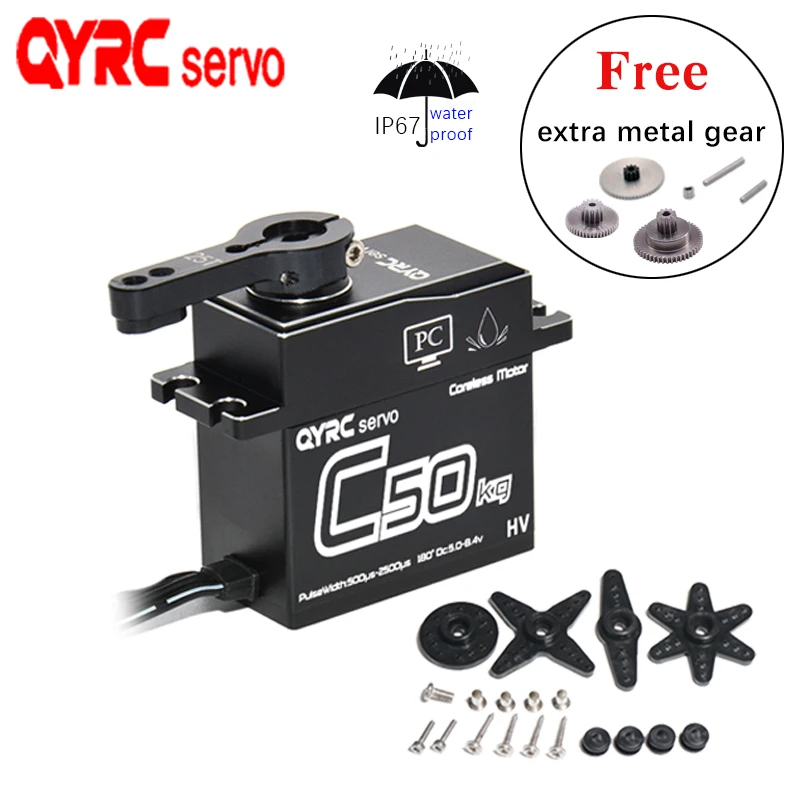 QYRCservo 50kg.cm 80g 0.11S/60° Coreless Motor High Voltage Large Torque Servos Steel Gear All CNC Case Waterproof Accessori RC