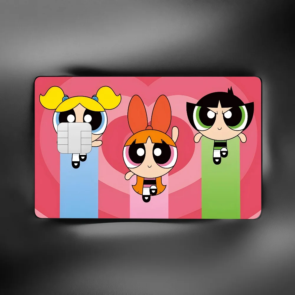 الكلاسيكية الكرتون T-The Powerpuff الفتيات أنيمي الغطاء الأمامي لاصق غشائي الجلد لبطاقة الخصم الائتمان رقاقة صغيرة كبيرة #5