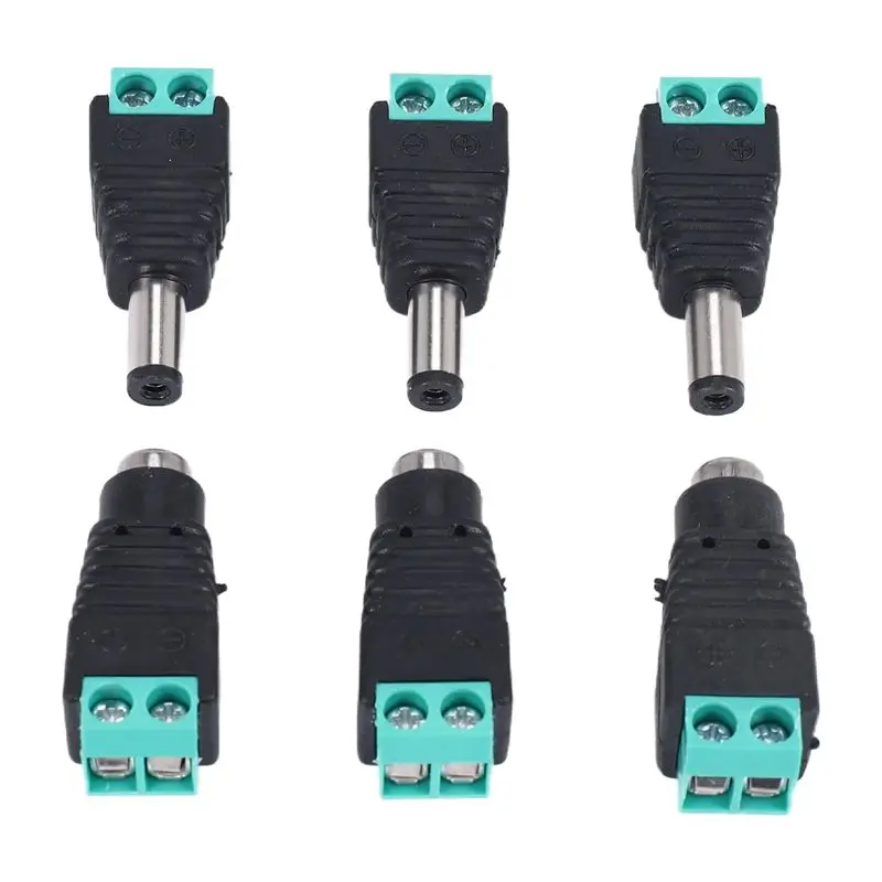 ABUO-6 Pcs 5.5X2.1Mm Female + Male CCTV DC Power Connector Adapter Repar Part