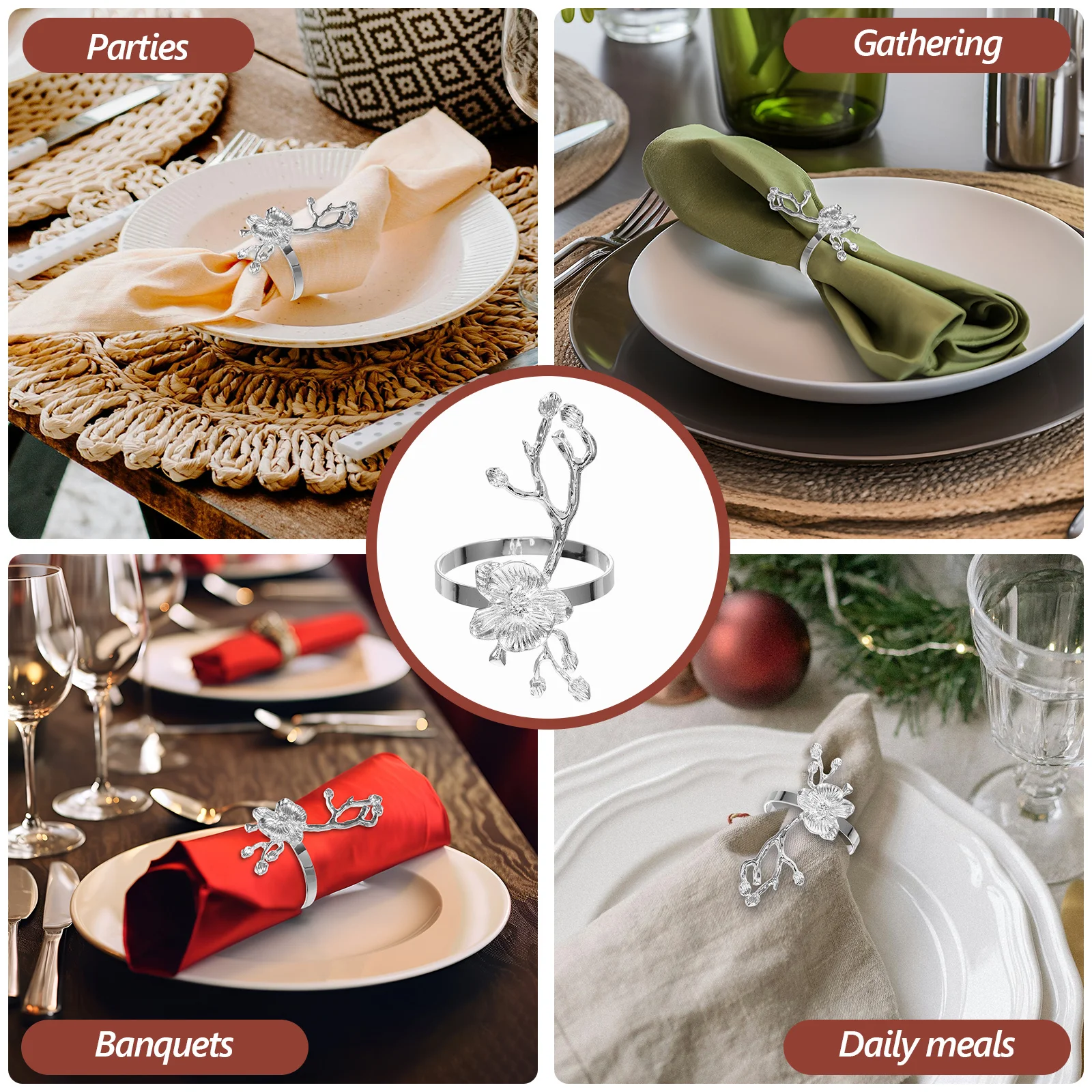 

Exquisite Flower Napkin Ring Alloy Metal Plum Blossom Buckle Elegant Wedding Party Table Decor Gift Flower Napkin Rings