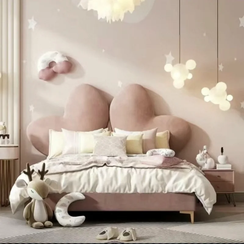 

Princess Bed Girl European Fabric Technology Cloud Master Bedroom Queen Homestay Hotel Solid Wood