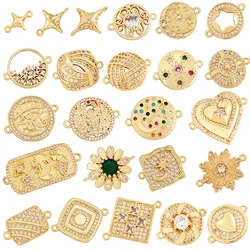 Trendy Star Moon Love Heart Flower Connector,18K Gold Plated CZ Charm Jewelry Findings Bracelet Necklace Accessories Supply M55