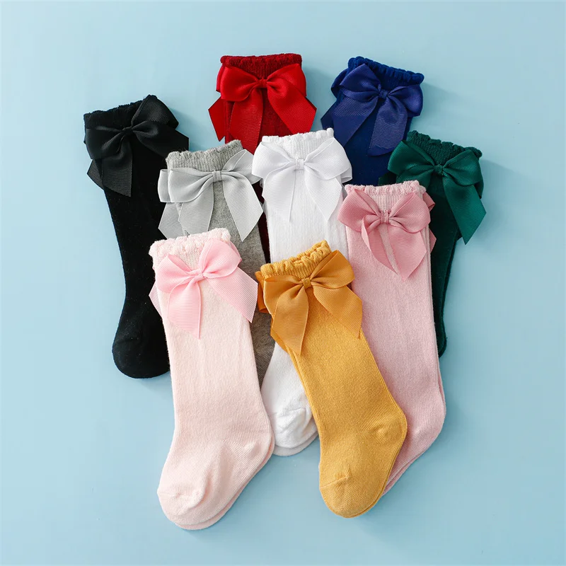 0-7Years Kids Girls Socks Big Bow Knee High Long Baby Stocking Spring Autumn High Quality Fashion Children Clothes Accesories