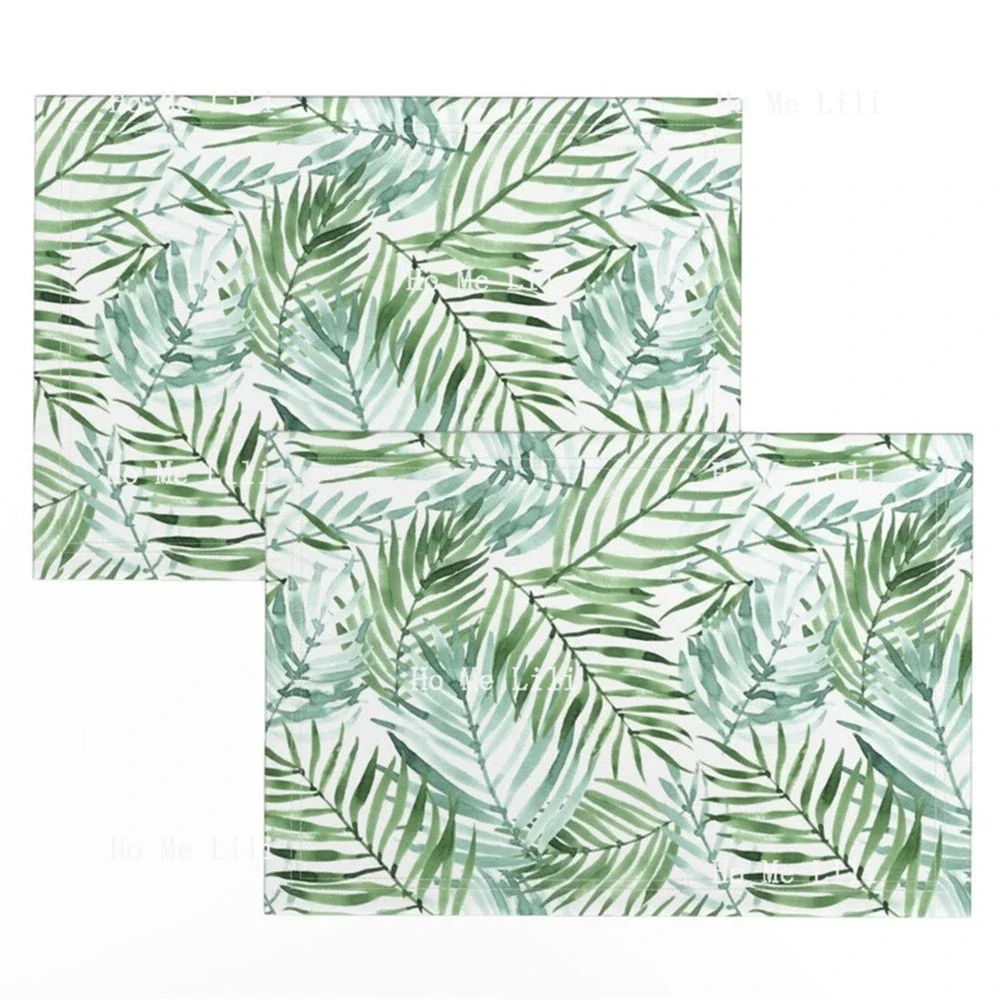 Exotic Watercolor Tropical Palm Leaf Green Jungle Plant Cloth Table Mat