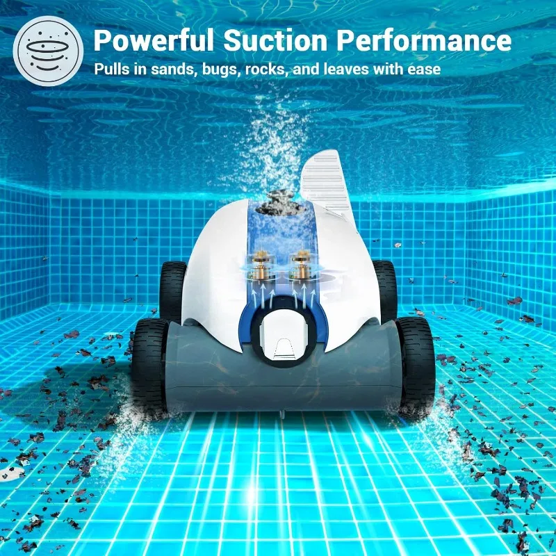 Automatic Pool Vacuum with 60-90 Mins Working Time, Rechargeable Battery, IPX8 Waterproof for Above/In-Ground Swimming