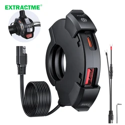 Extractme QC3.0 Motorcycle USB Charger 30W USB Fast Charger Waterproof Handlebar Mounting Bracket Charger for Bike Digital Camer