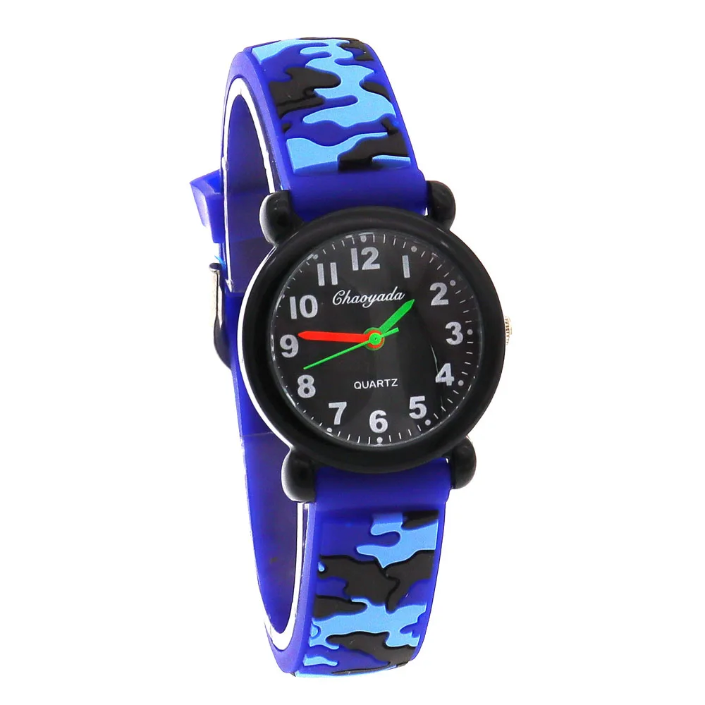 2024 neue Stil Mode Kinder Kind Jungen Mädchen Silikon Camouflage Digital Quarz Armbanduhr Studenten Lernen Zeit Uhr