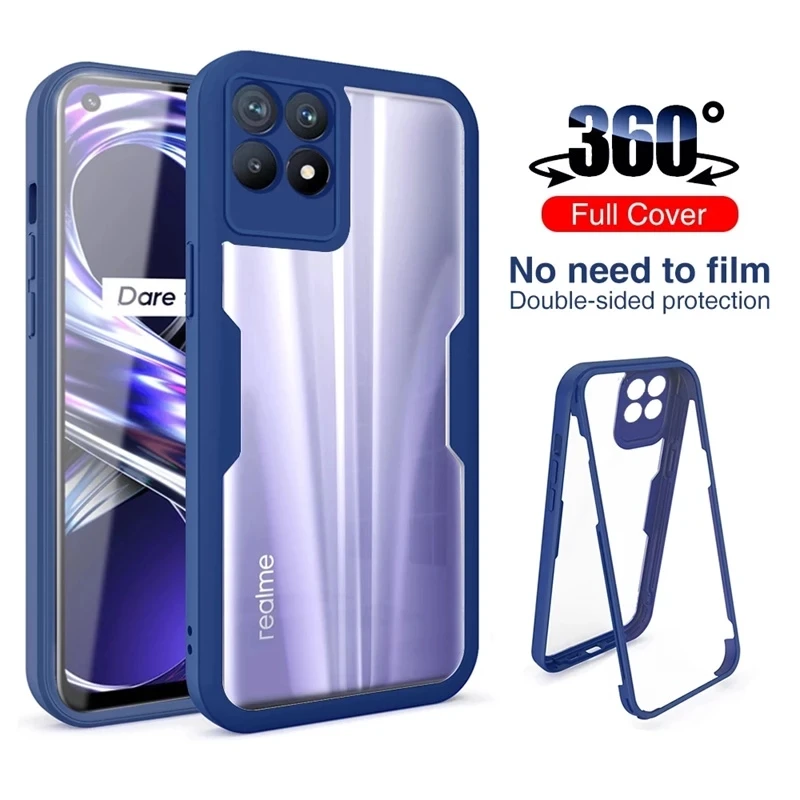 Double Protector Case For Realme 8 Pro 8i 9 Pro Plus 9i 7 7 Pro 6 Pro 360 Full Body Covers For Realme C25S C21Y C21 Narzo 20 Pro