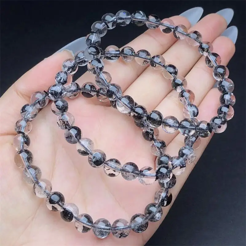 

8MM Natural Black Herkimer Diamond Bracelet Gemstone Crystal Healing Fengshui Gemstone Bracelet Jewelry Holiday Gift 1PCS
