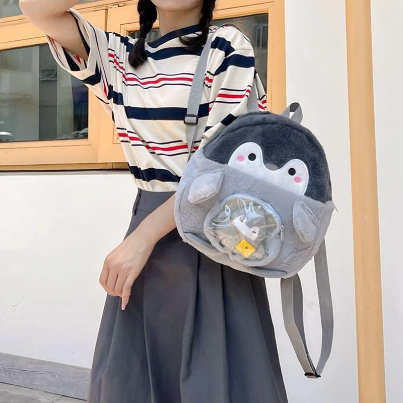 Cute Cartoon Penguin Shaped Backpack Soft Plush Doll Toys Stuffed Doll Should bag Handbag for Women Girls Birthday Gifts