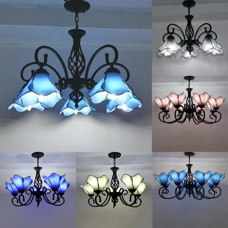 ELARA Tiffany European Living Room Pendant Lamp Mediterranean Sea Creative Color Glass restaurant Bedroom Hotel Chandelier