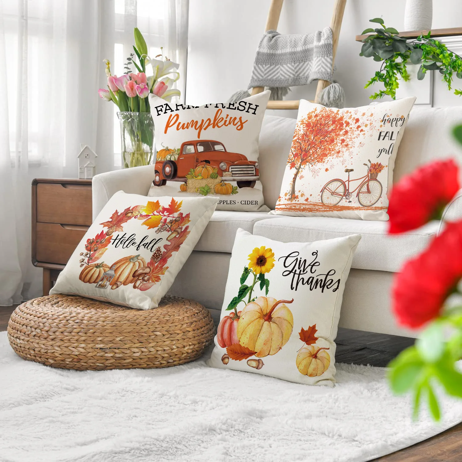 Maple Leaf Pumpkin throw pillow covers with digital printing of short plush fabric Car-shaped sofa cushion for office Home decor