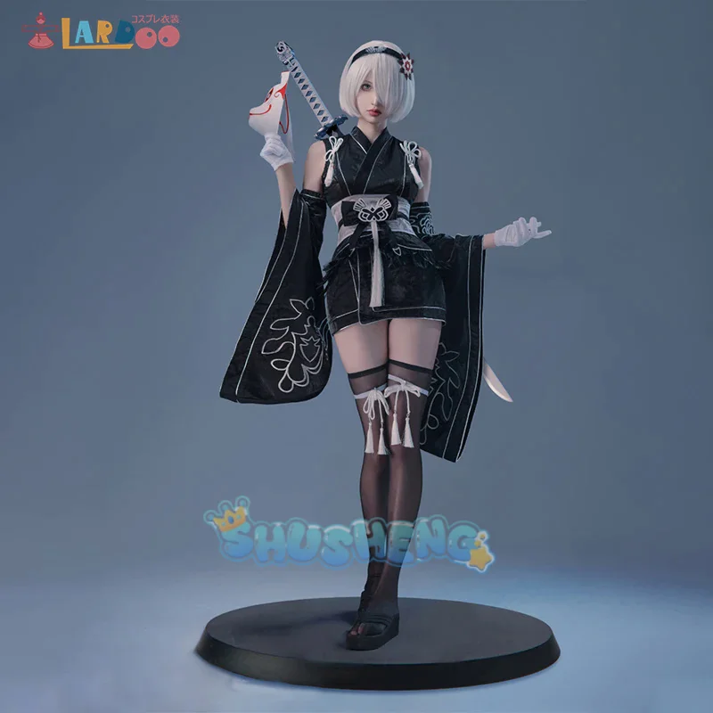 NieR:Automata 2B Cosplay Kimono YoRHa N ° 2 tipo B disfraz de Halloween para mujer, conjunto completo