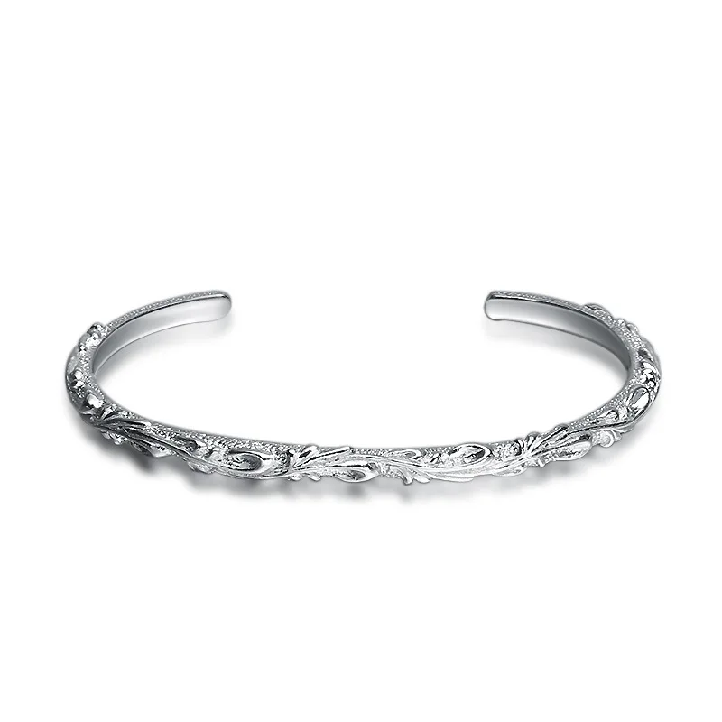 925 Sterling Silver Fashion Jewelry Bracelet Women, Korean Style Twisted Pattern Open Bangle