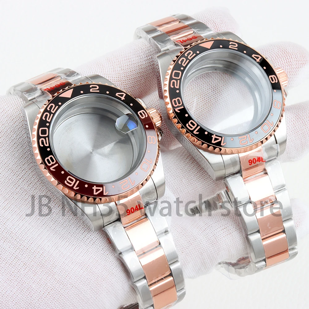 

NH35 40mm Rose Gold Stianless Steel Watch Case Oyster Bracelet Sapphire Crystal Fit GMT NH35 NH36 NH38 Movement YACHT-MASTER